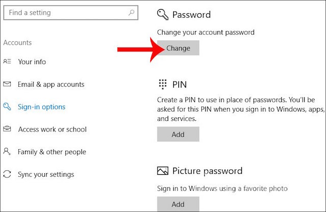 Chọn Change để thay đổi mật khẩu thông thường 