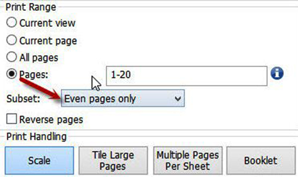 Chọn Even pages only tại mục Subset để in các trang còn lại