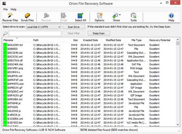 Khôi phục dữ liệu với Orion File Recovery Software