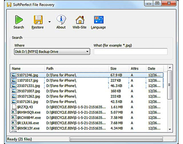 Khôi phục dữ liệu bằng  SoftPerfect File Recovery