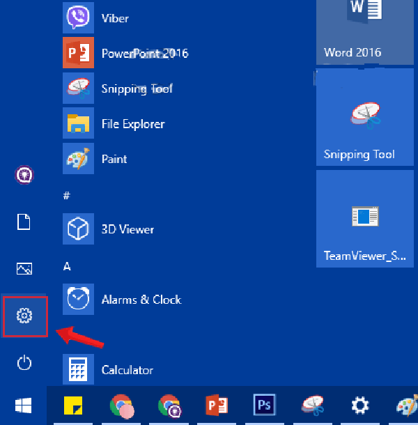 Mở cửa sổ Windows settings