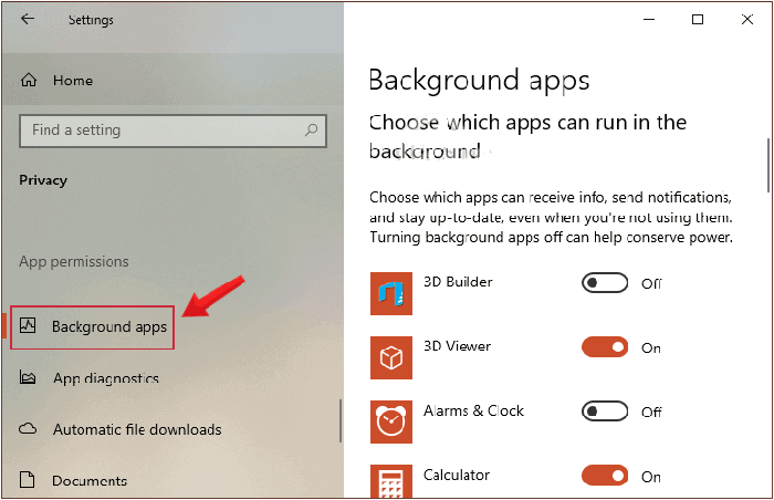 Chọn Background để kiểm tra ứng dụng đang chạy ngầm trên Windows