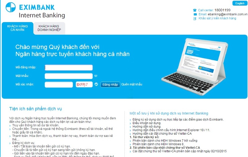 Hạn mức chuyển khoản của Internet Banking Eximbank