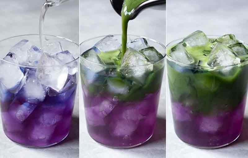 Kết hợp nước hoa đậu biếc cùng bột trà xanh