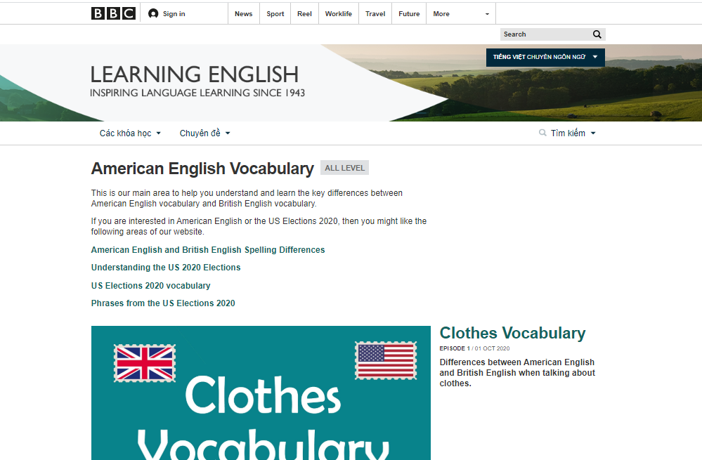 Trang web học từ vựng BBC vocabulary
